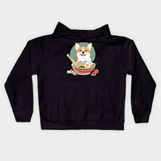 Corgi with Asian Ramen Noodels Kids Hoodie